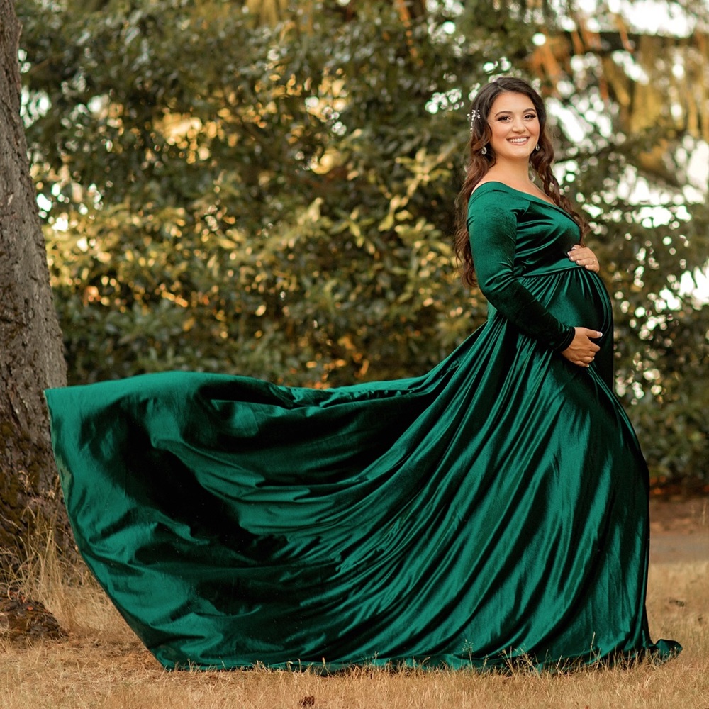 Beautiful Forest Green Velvet Floor Length Dress